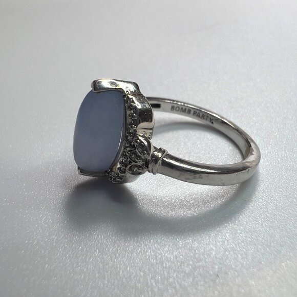 Ring Bomb Party Ring, size 7, light blue stone, silver color band - Picture 5 of 5
